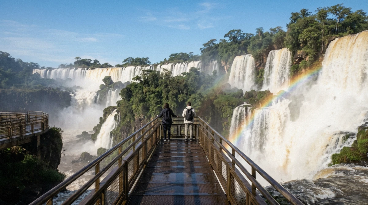Iguazu Falls in high flow on a clear sunny morning, the view that decides the best time to visit