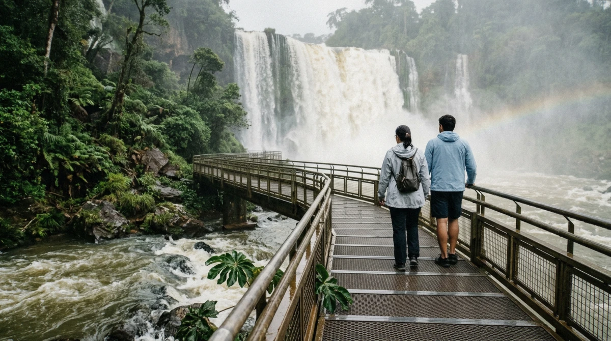 Walkway on the Lower Circuit close to the water at Iguazu Falls on a 4x4 and boat day tour